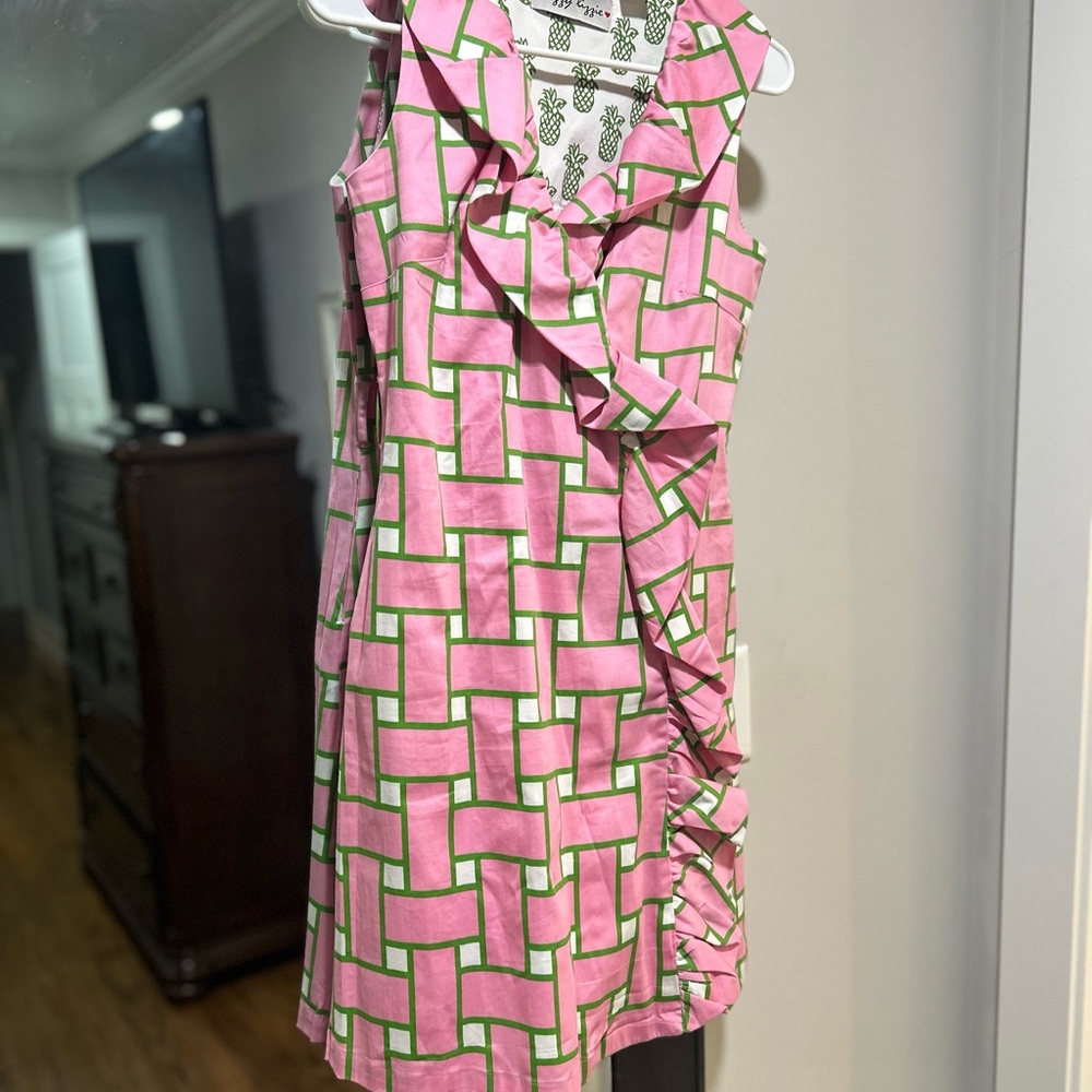 Pink and White Sleeveless Spaghetti Strap Sundress